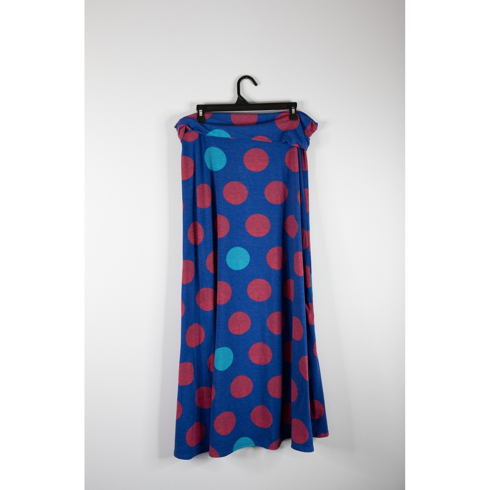 LuLaRoe Maxi Skirt Womens XL Blue Pink Polka Dot Mod Print Excellent Lola - Picture 2 of 5